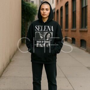 Selena Queen Of Cumbia T Shirt Men's L Black Long Sleeve Hoodie  Music Band Tee